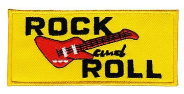 am49★Rock N Roll Aufnäher Gelb Bügelbild Patch Gitarre Applikation 10,2 x 4,5 cm