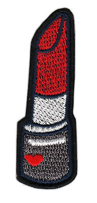 an84★Lippenstift Rot Gestickt Aufnäher Bügelbild Applikation Patch 6,9 x 2,4 cm