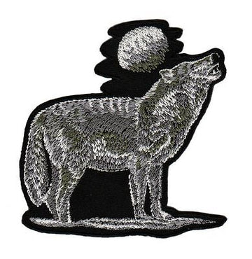 an09★Heulender Wolf Mond Aufnäher Bügelbild Applikation Patch Flicken 8 x 8,5 cm