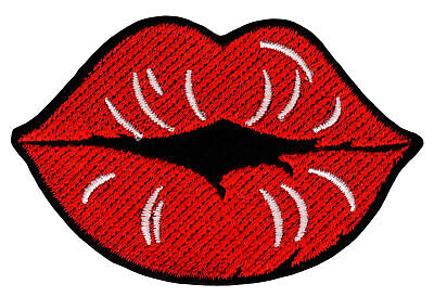 ap86★Lippen Rot Mund Aufnäher zum aufbügeln Bügelbild Patch Flicken 8,2 x 5,4 cm