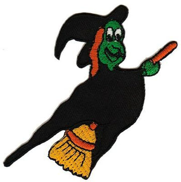 bb90★Hexe Besen Halloween Aufnäher Bügelbild Patch Kostüm Flicken 7,2 x 7,5 cm