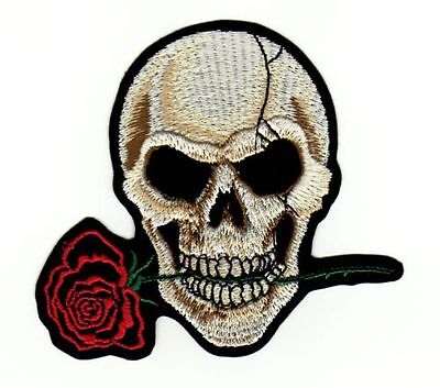 ag81★Totenkopf Rose Aufnäher zum aufbügeln Bügelbild Patch Flicken 8,2 x 7,4 cm