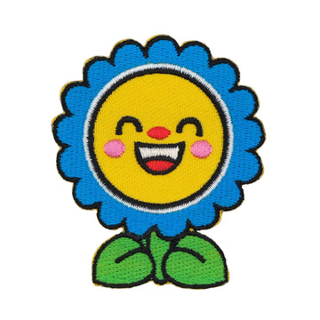 #aa89 Sunflower Flower Blue Patch Children Iron-On Application Size