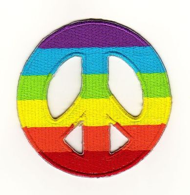 au42★Peace Zeichen Regenbogen Aufnäher Bügelbild Patch Applikation Neu 7 x 7 cm