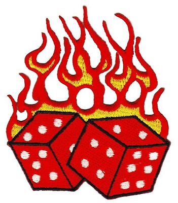 au39★Würfel Casino Feuer Flammen Aufnäher Bügelbild Patch Flicken 7,6 x 9,0 cm