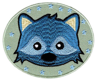am31★Fuchs Kopf Blau Aufnäher zum aufbügeln Bügelbild Patch Flicken 7,7 x 6,4 cm