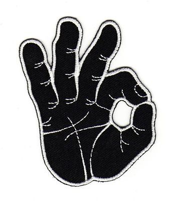 af86★Hand sign OK iron-on patch applique 6.5 x 8.5 cm