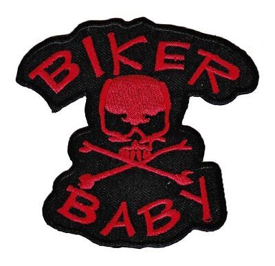 bc67★Biker Baby Totenkopf Aufnäher Bügelbild Patch Bügelflicken Rot 8,8 x 8,8 cm