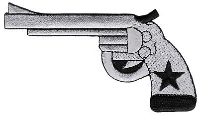 bb99★Gestickt Revolver Pistole Aufnäher zum aufbügeln Bügelbild Patch 11 x 6,7cm
