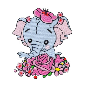 #ad67 Elefant Blau Blumen Mädchen Girl Aufnäher Bügelbild Patch Größe 7,0 x 8,3 cm