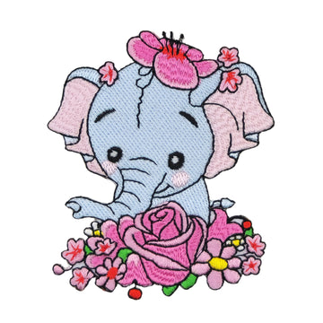 #ad67 Elefant Blau Blumen Mädchen Girl Aufnäher Bügelbild Patch Größe 7,0 x 8,3 cm
