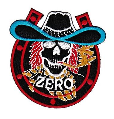 bf07★Totenkopf Cowboy ZERO Hufeisen Aufnäher Bügelbild Patch 7,5 x 7,5 cm