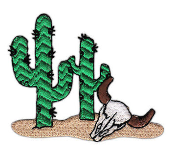 an96★Kaktus Schädel Wüste Aufnäher aufbügeln Bügelbild Patch Flicken 7,1 x 5,5cm