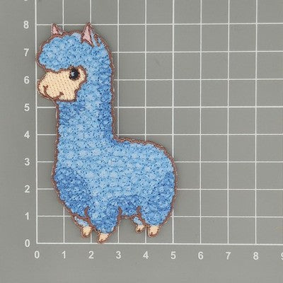 am84★Lama Blau Alpaka Aufnäher Bügelbild Applikation Patch Flicken 5,0 x 8,0 cm