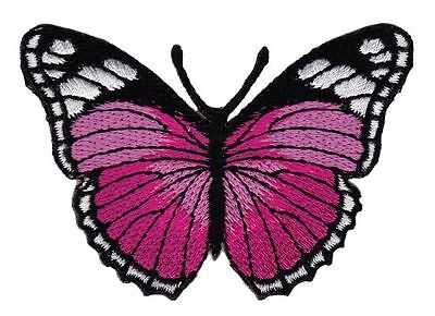 bg79★Schmetterling Pink Aufnäher aufbügeln Bügelbild Patch Flicken 7,5 x 5,3 cm