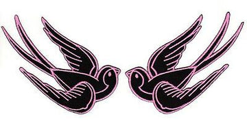 af91★Schwalbe 2 Stück Schwarz Rosa Aufnäher Bügelbild Patch Rockabilly 10 x 5 cm