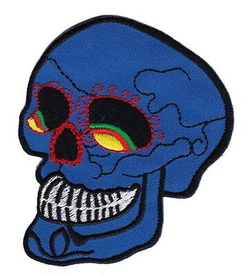 bg48★Totenkopf Blau Halloween Aufnäher zum aufbügeln Bügelbild Patch 7,2 x 8,5cm