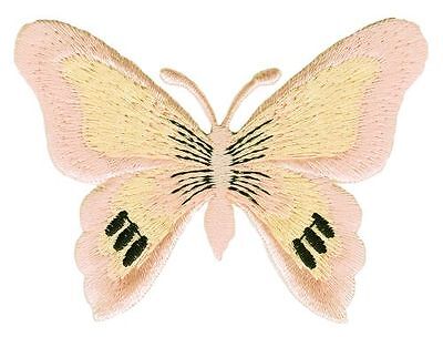 bg63★Schmetterling Rosa Gelb Aufnäher aufbügeln Bügelbild Flicken 7,7 x 5,6 cm