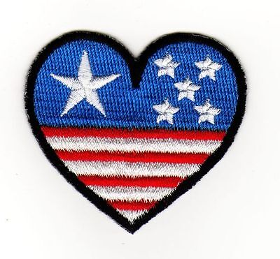 af50★Heart Flag USA Patch Iron-On Applique Patch New 5.5 x 5 cm