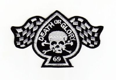 ah85★Totenkopf Karierte Flagge Aufnäher Bügelbild Applikation Pik 10,4 x 6,5 cm