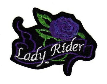 an03★Lady Rider Aufnäher Bügelbild Biker Applikation Rose Bügelflicken 9 x 6 cm