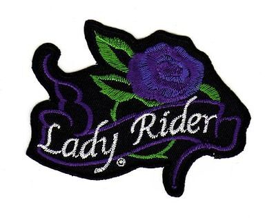 an03★Lady Rider Aufnäher Bügelbild Biker Applikation Rose Bügelflicken 9 x 6 cm