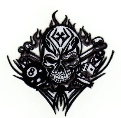 ag56★Totenkopf 8 Ball Würfel Aufnäher Bügelbild Applikation Patch 10,5 x 10,5cm