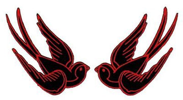 af27★Schwalbe 2 Stück Schwarz Rot Aufnäher Bügelbild Patch Rockabilly 10 x 5 cm