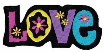 ao04★LOVE Hippie Aufnäher zum aufbügeln Bügelbild Patch Applikation 11,2 x 4,9cm