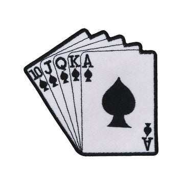 #ab37 Karten Royal Flush Ass Pik Poker Aufnäher Applikation Bügelbild Größe 10,0 x 9,5 cm
