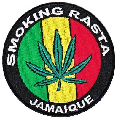 as61★Smoking Rasta Cannabis Blatt Reggae Aufnäher Bügelbild Applikation 9 x 9 cm