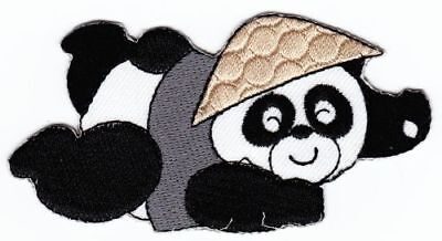 ap15★Panda Bär Aufnäher zum aufbügeln Bügelbild Applikation Patch Hut 9,6 x 5 cm