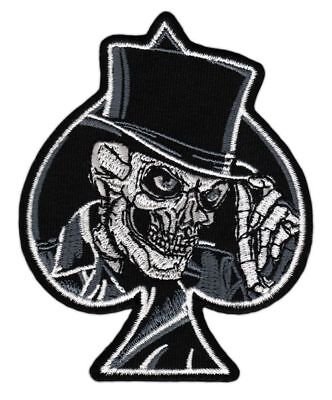 ah41★Totenkopf Zylinder Pik Aufnäher Biker Bügelbild Applikation 8,4 x 10,4 cm