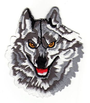 af82★Wolf Hund Kopf Grau Aufnäher Bügelbild Applikation Patch Flicken 7 x 8 cm