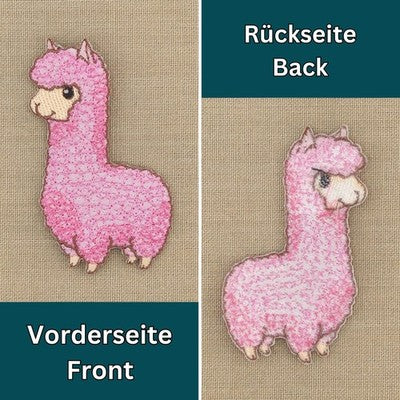 am20★Lama Rosa Alpaka Aufnäher Bügelbild Applikation Patch Flicken 5,0 x 8,0 cm