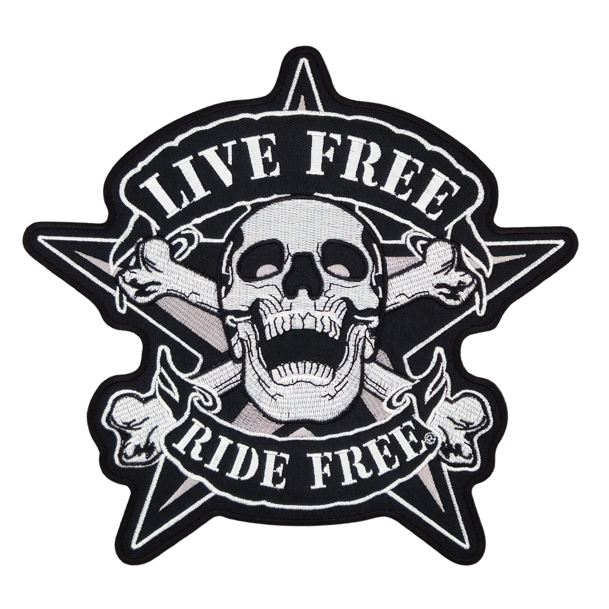 #Backpatch #28 Live Free Ride Free Totenkopf Biker Rückenaufnäher Back Patch Groß 22 x 21 cm