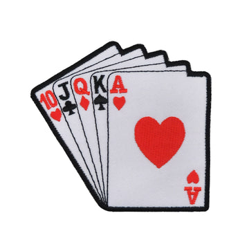 #ab38 Karten Royal Flush Poker Aufnäher Applikation Bügelbild Größe 10,0 x 9,5 cm
