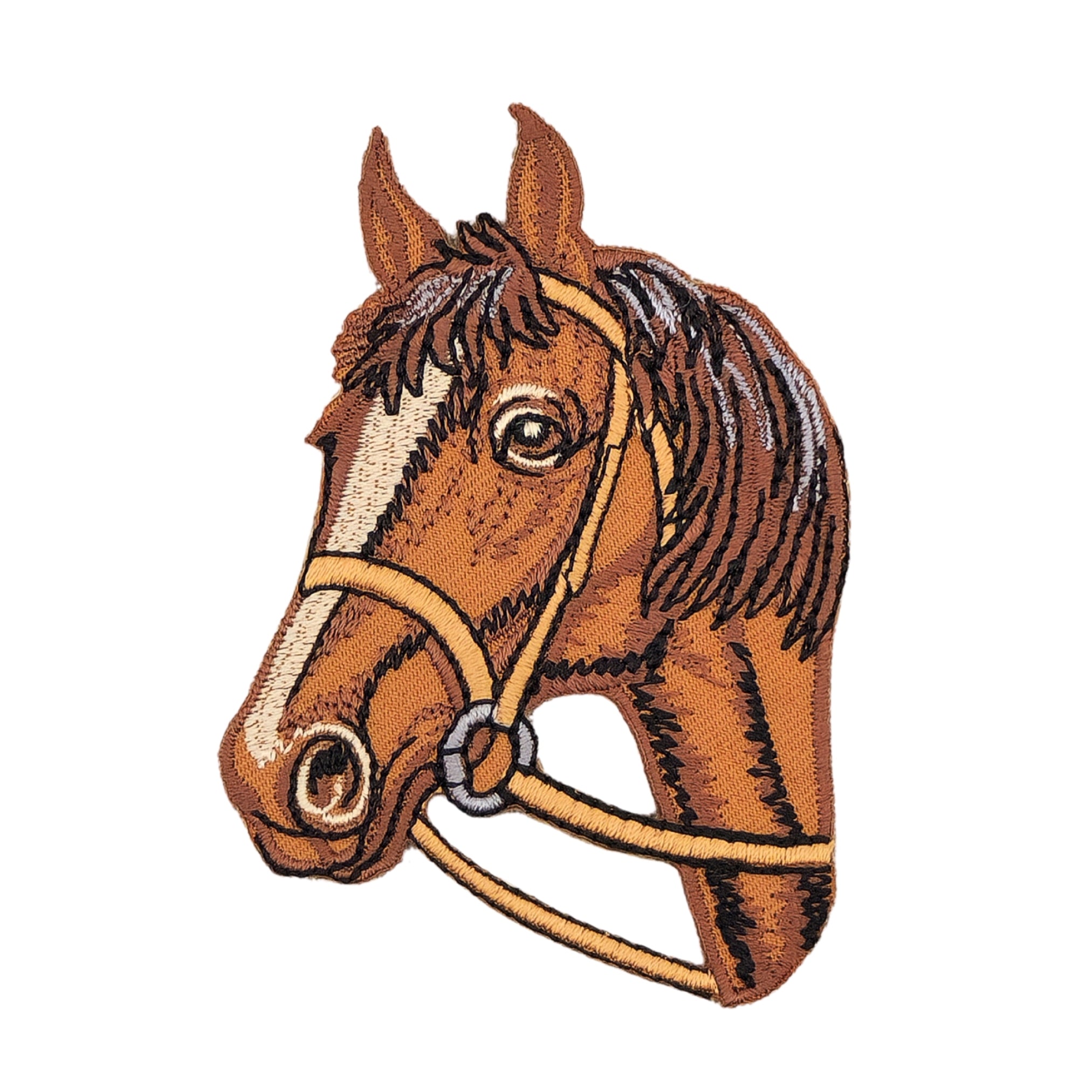 #ad10 Horse Horsehead Brown Patch Riding Iron-On Application Patch Size 6.3 x 8.7 cm