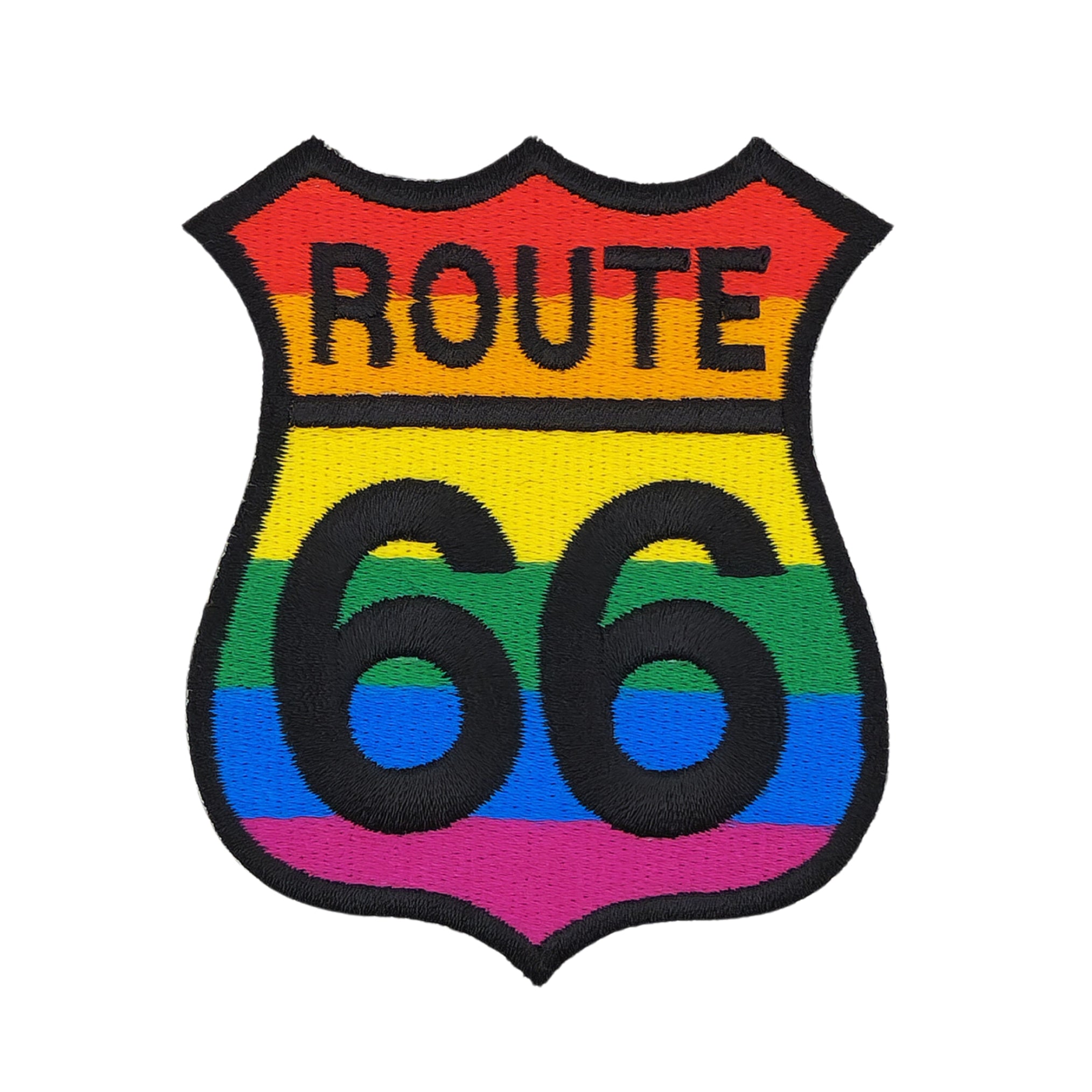 #ac61 Route 66 Bunt Regenbogen USA Aufnäher Bügelbilder Applikation Patch Größe 6,9 x 8,0 cm