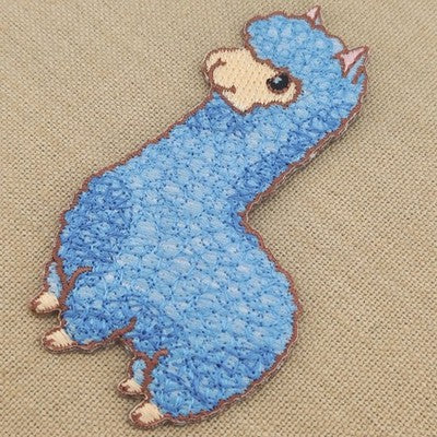 am84★Lama Blau Alpaka Aufnäher Bügelbild Applikation Patch Flicken 5,0 x 8,0 cm