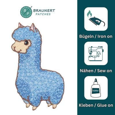 am84★Lama Blau Alpaka Aufnäher Bügelbild Applikation Patch Flicken 5,0 x 8,0 cm