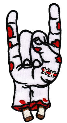 bc68★Zombie Rock N Roll Hand Weiß Gestickt Aufnäher Bügelbild Patch 5 x 10,5 cm