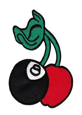 bf03★Kirsche 8 Ball Aufnäher Bügelbild Patch Applikation Rockabilly 5,6 x 8,5 cm
