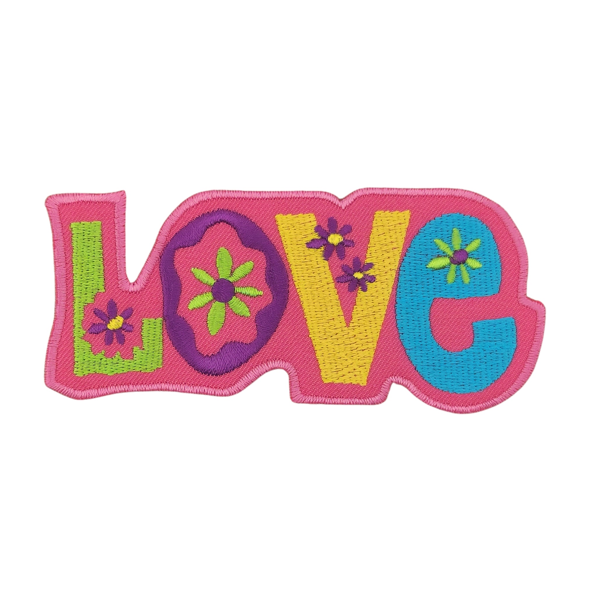 #ac59 Love Peace Pink Hippie Patch Iron-On Application Patch Size 11.0 x 4.8 cm