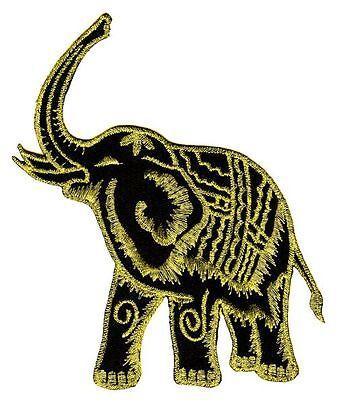 bg21★Elefant Schwarz Gold Aufnäher zum aufbügeln Bügelbild Patch 12,5 x 11 cm