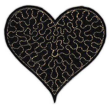 an44★Herz Schwarz mit Gold Aufnäher Gestickt Bügelbild Applikation 6,6 x 6,7cm