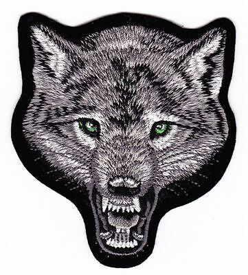 am14★Wolf Kopf Hund Aufnäher zum aufbügeln Bügelbild Patch Biker 9,3 x 10,2 cm