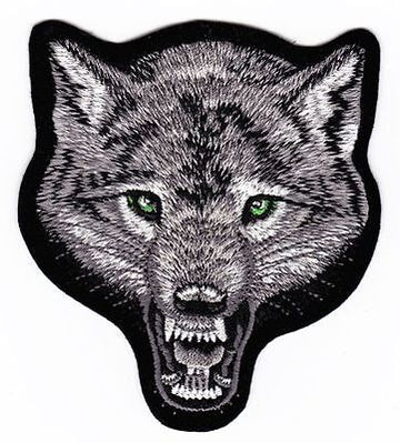 am14★Wolf Kopf Hund Aufnäher zum aufbügeln Bügelbild Patch Biker 9,3 x 10,2 cm
