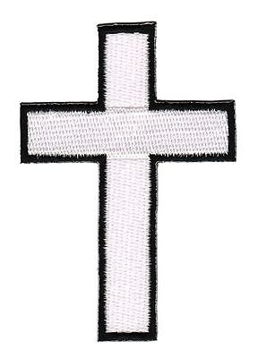 ah88★Kreuz Weiß Aufnäher Bügelbild Applikation Kirche Religion Jesus 5,5 x 8 cm