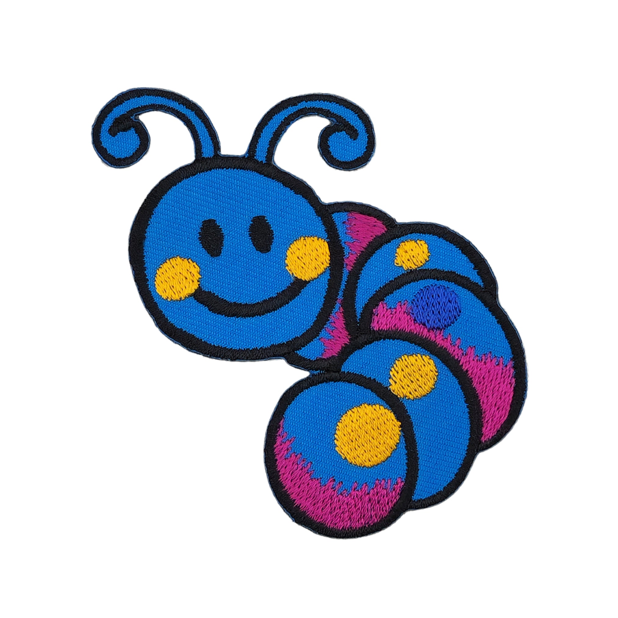 #aa57 Baby Caterpillar Blue Worm Patch Iron-On Application Patch Size 7.0 x 6.7 cm